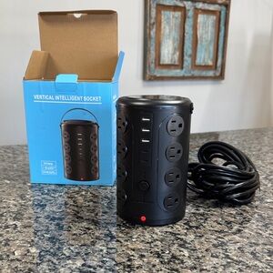 Black Vertical Intelligent Socket with USB Ports 16 socket tower strip NEW